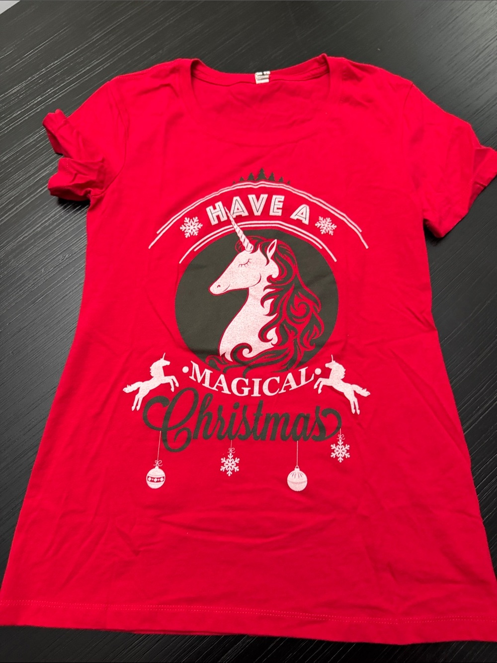 Have a Magical Christmas Unicorn Graphic Tee - Red